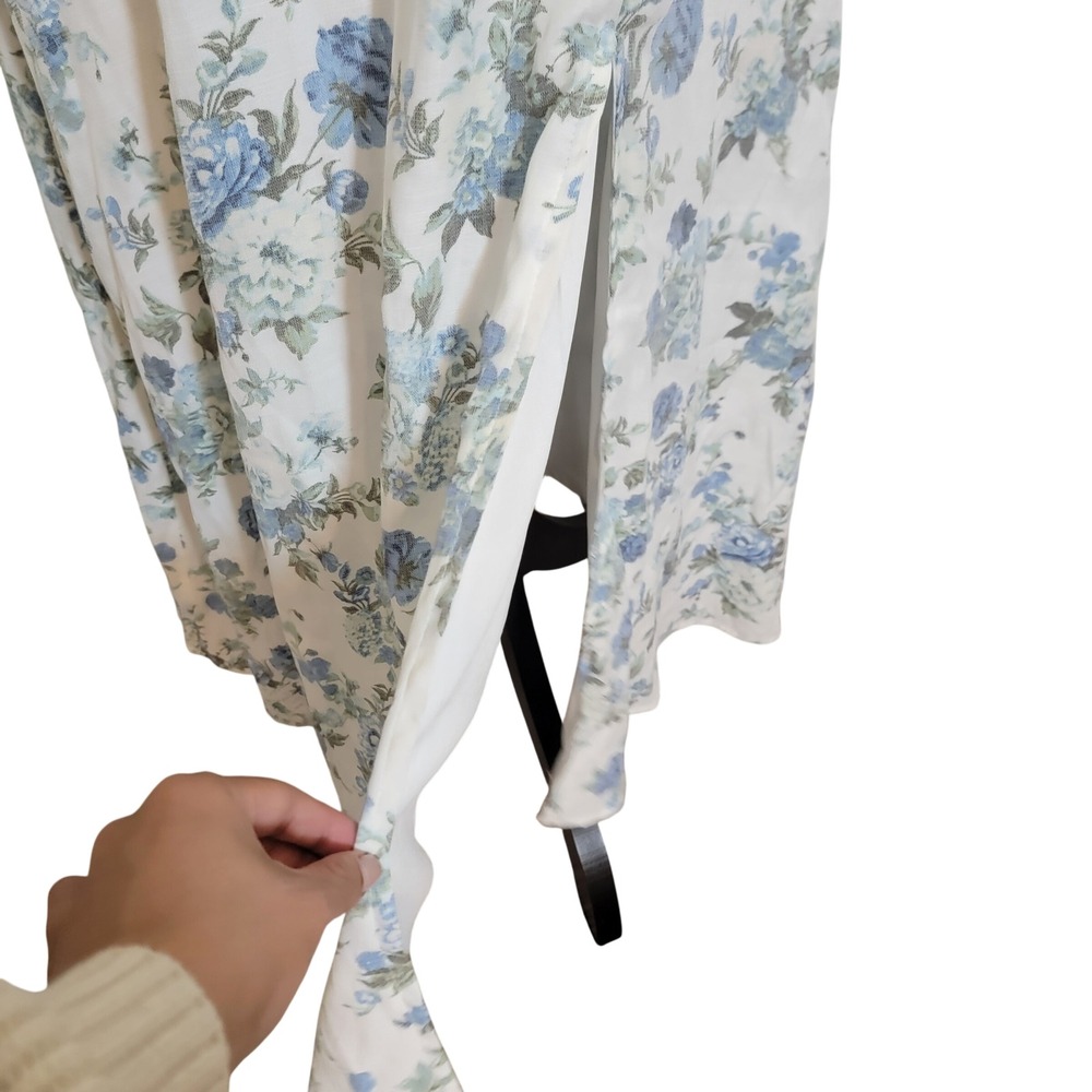 Audrey Parks Francesca's Blue Floral Tie Shoulder Midi Dress Square Neck Medium - Picture 14 of 15